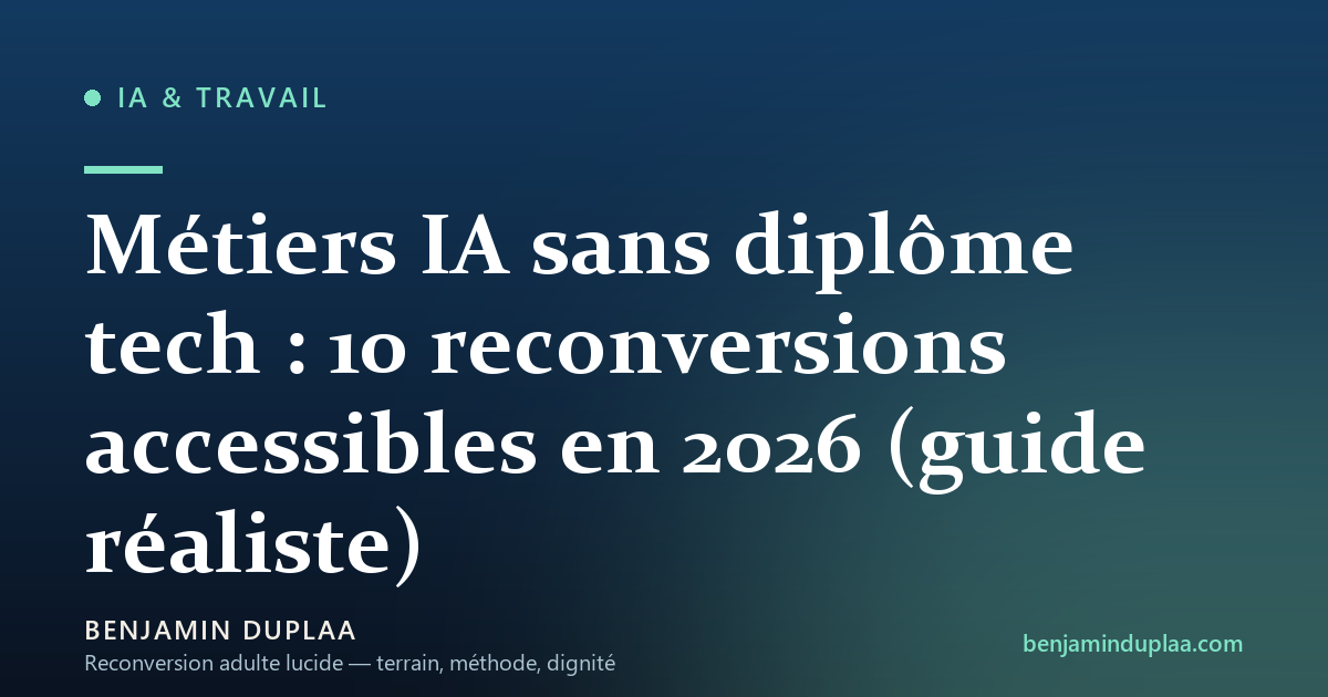 Métiers IA sans diplôme tech : 10 reconversions accessibles en 2026 (guide réaliste)
