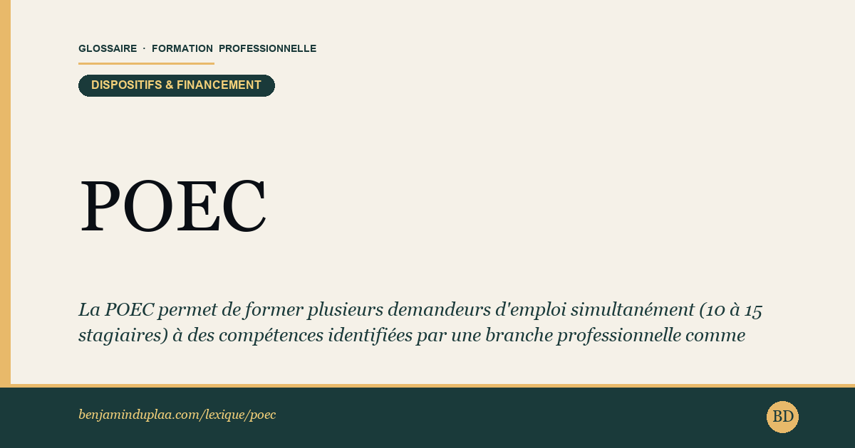 POEC — Préparation Opérationnelle à l'Emploi Collective — La POEC permet de former plusieurs demandeurs d'emploi simultanément (10 à 15 stagiaires) à des compétences identifiées par une br…